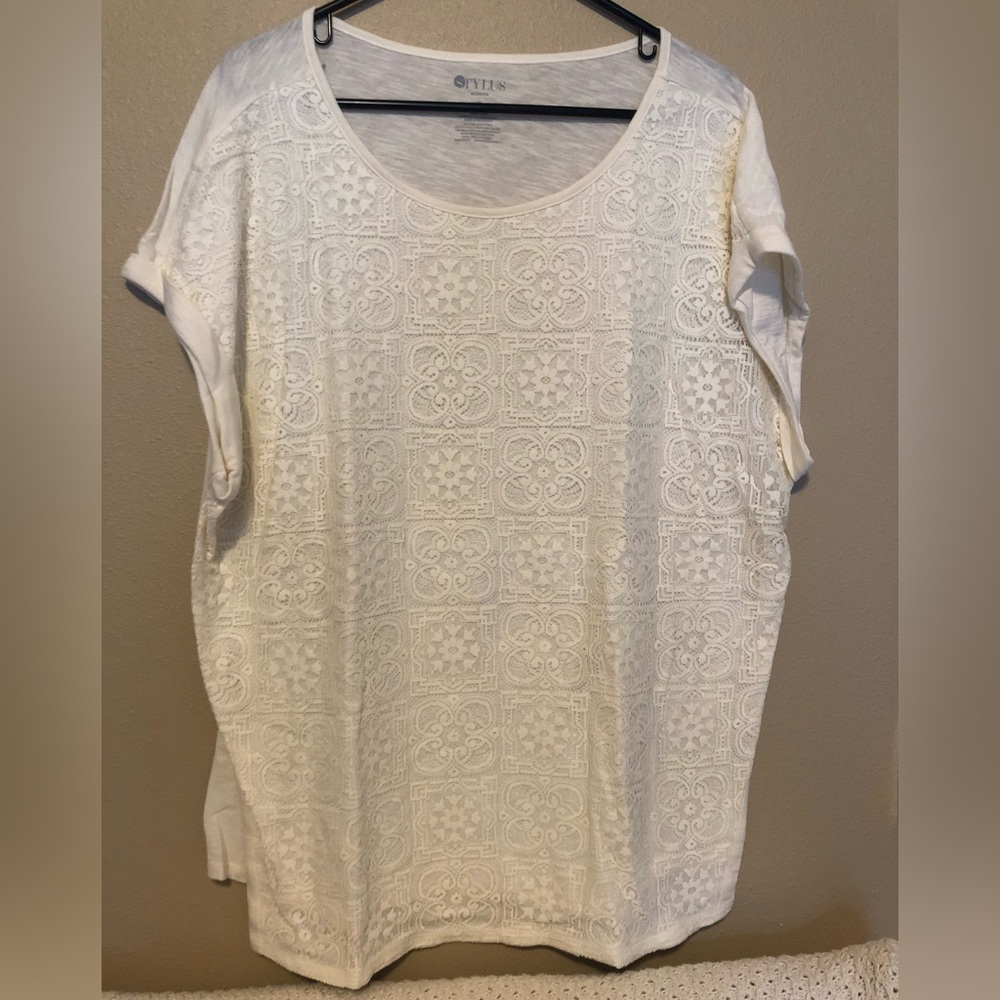 Stylus White Lace Front T-shirt 2X